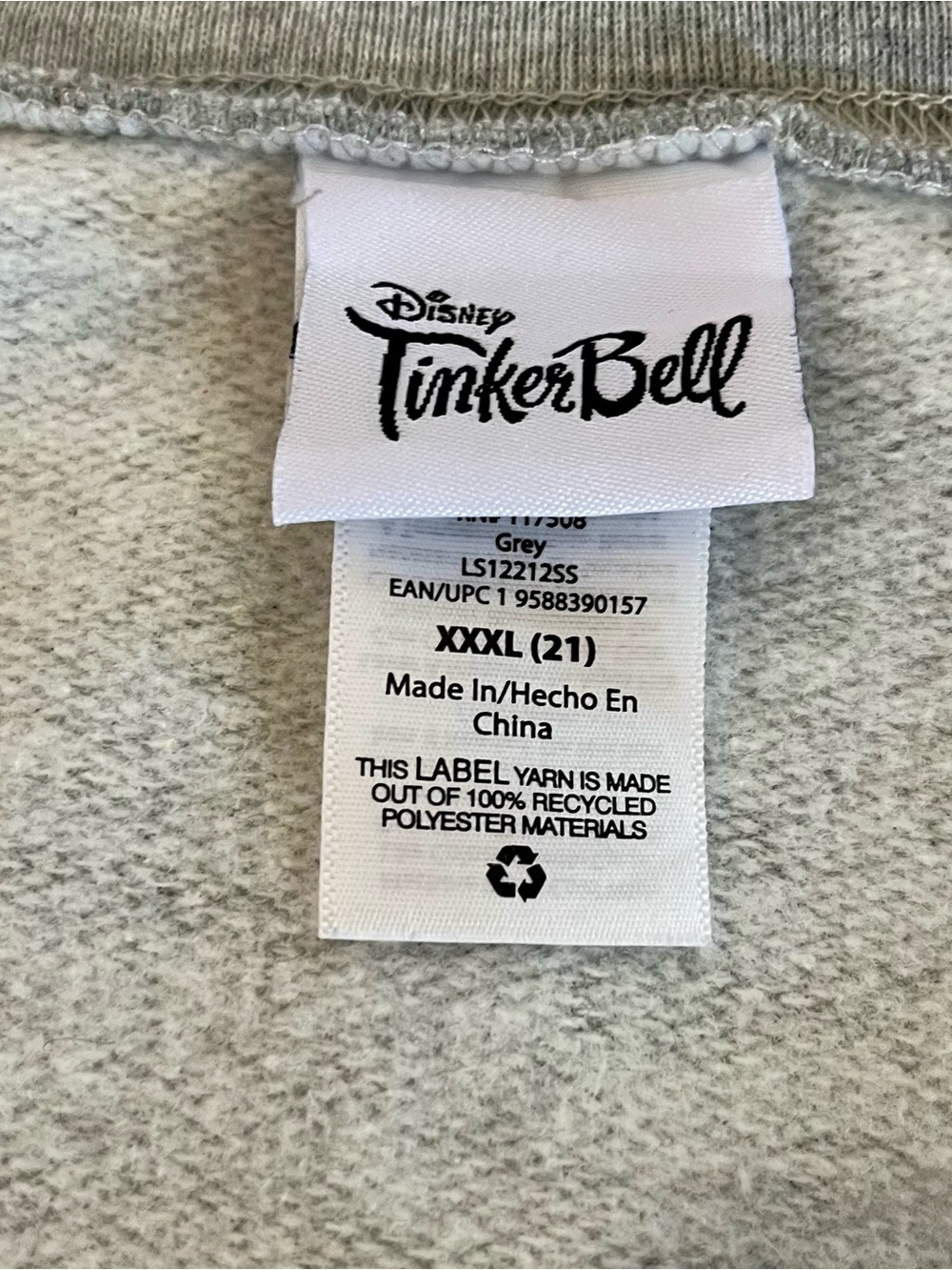 Disney Grey Tinker Bell Apparel Tag Detail - Picture 3 of 3
